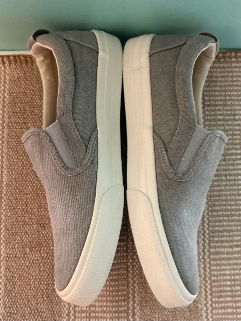 Taos Women’s Light Gray Wash Canvas Rubber “Soul” Slip-On Sneakers. Size-9